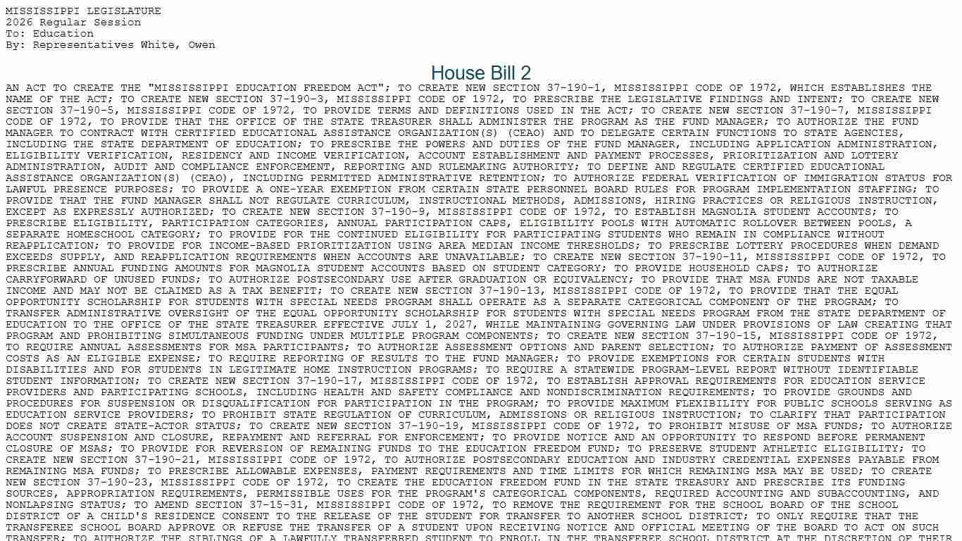 HB 2 (As Introduced) - 2026 Regular Session